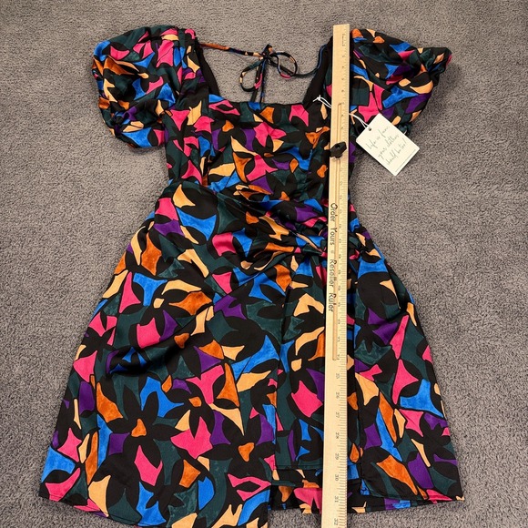 Show Me Your Mumu Dress Womens Medium Black Multi Puff Sleeve Mini Wrap Made USA - Picture 7 of 10